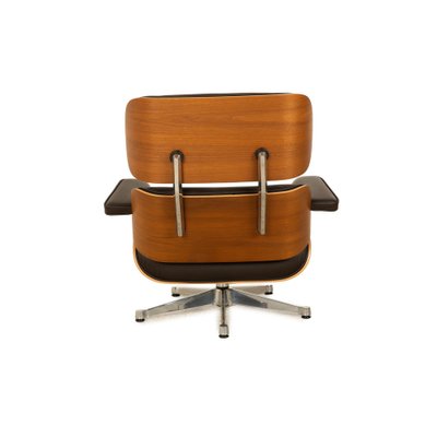 Lounge Chair Leather Armchair in Brown with Stool by Charles & Ray Eames for Vitra-RQW-2036327