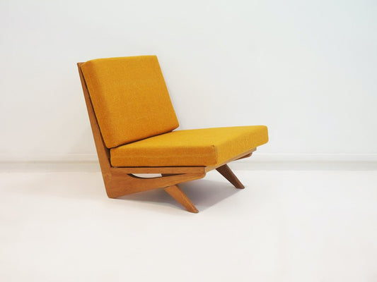 Lounge Chair with Beech Frame and Mustard Fabric Upholstery by Georg Thams, 1970s