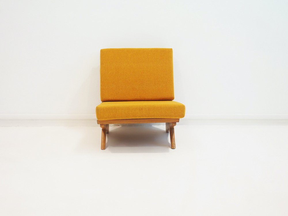 Lounge Chair with Beech Frame and Mustard Fabric Upholstery by Georg Thams, 1970s