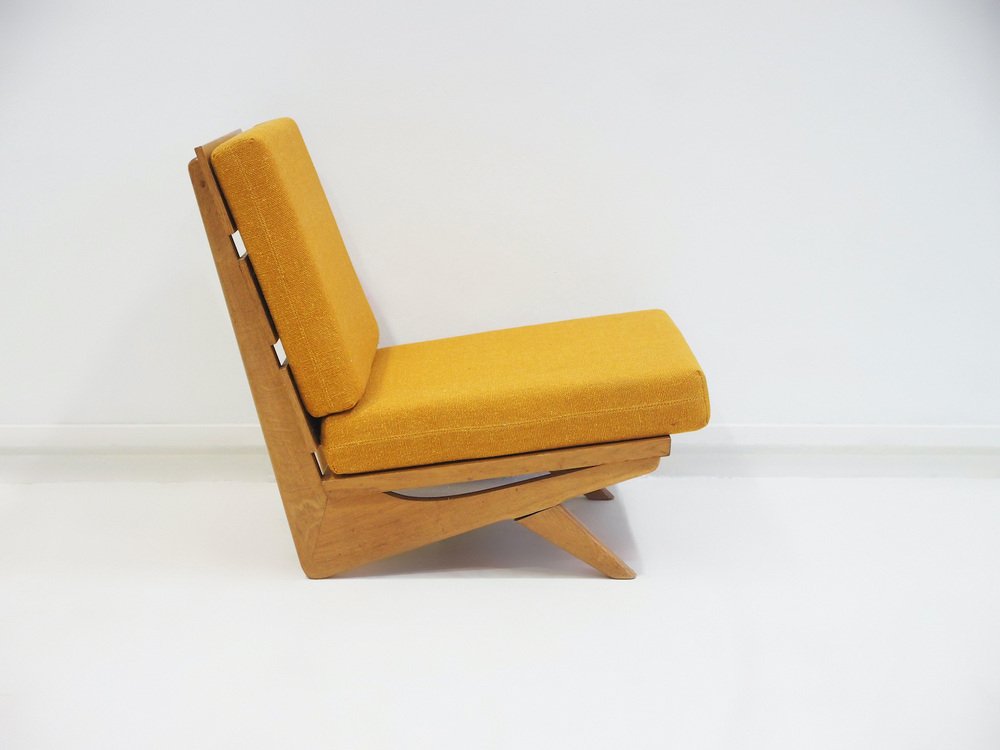 Lounge Chair with Beech Frame and Mustard Fabric Upholstery by Georg Thams, 1970s