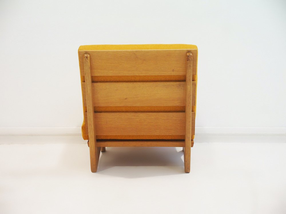 Lounge Chair with Beech Frame and Mustard Fabric Upholstery by Georg Thams, 1970s