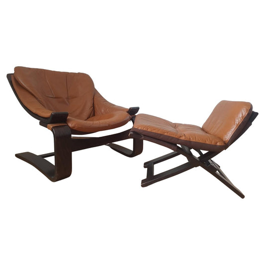 Lounge Chair with Ottoman by Ake Fribytter for Nelo, Sweden, 1970s, Set of 2