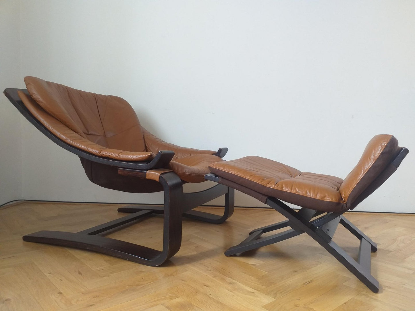 Lounge Chair with Ottoman by Ake Fribytter for Nelo, Sweden, 1970s, Set of 2