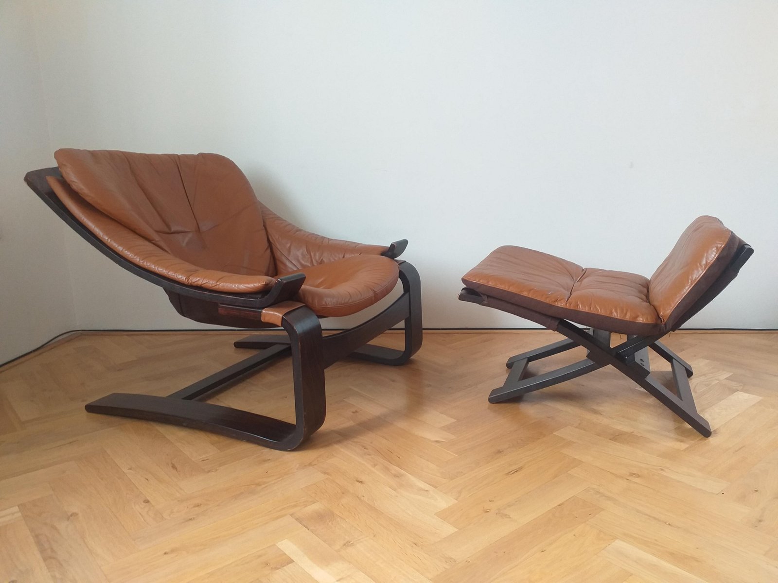 Lounge Chair with Ottoman by Ake Fribytter for Nelo, Sweden, 1970s, Set of 2