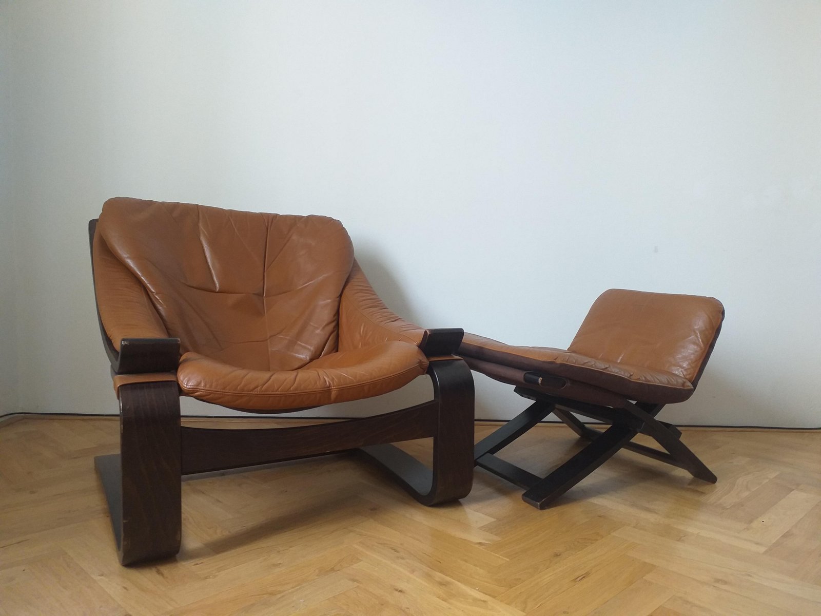 Lounge Chair with Ottoman by Ake Fribytter for Nelo, Sweden, 1970s, Set of 2