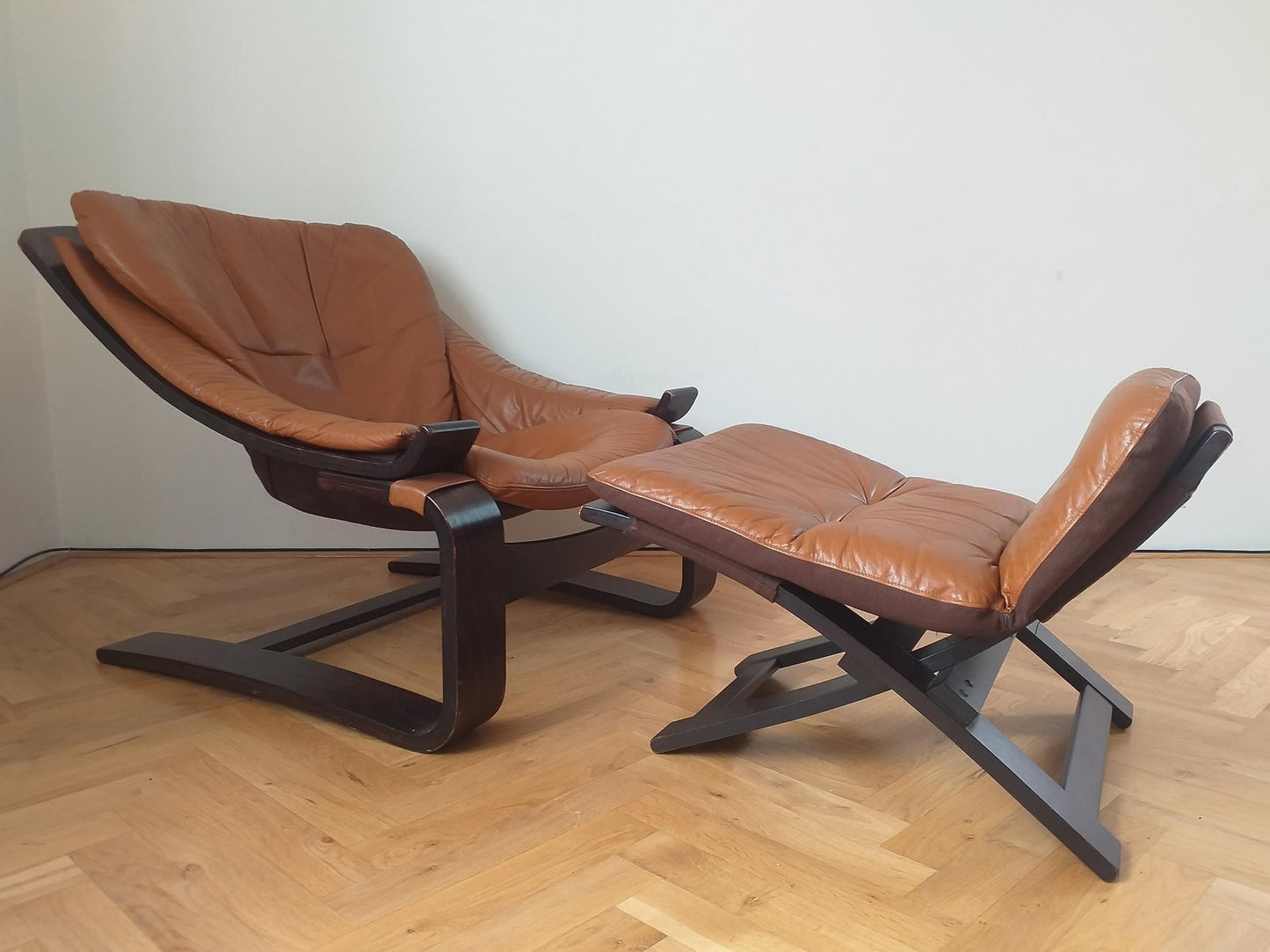 Lounge Chair with Ottoman by Ake Fribytter for Nelo, Sweden, 1970s, Set of 2