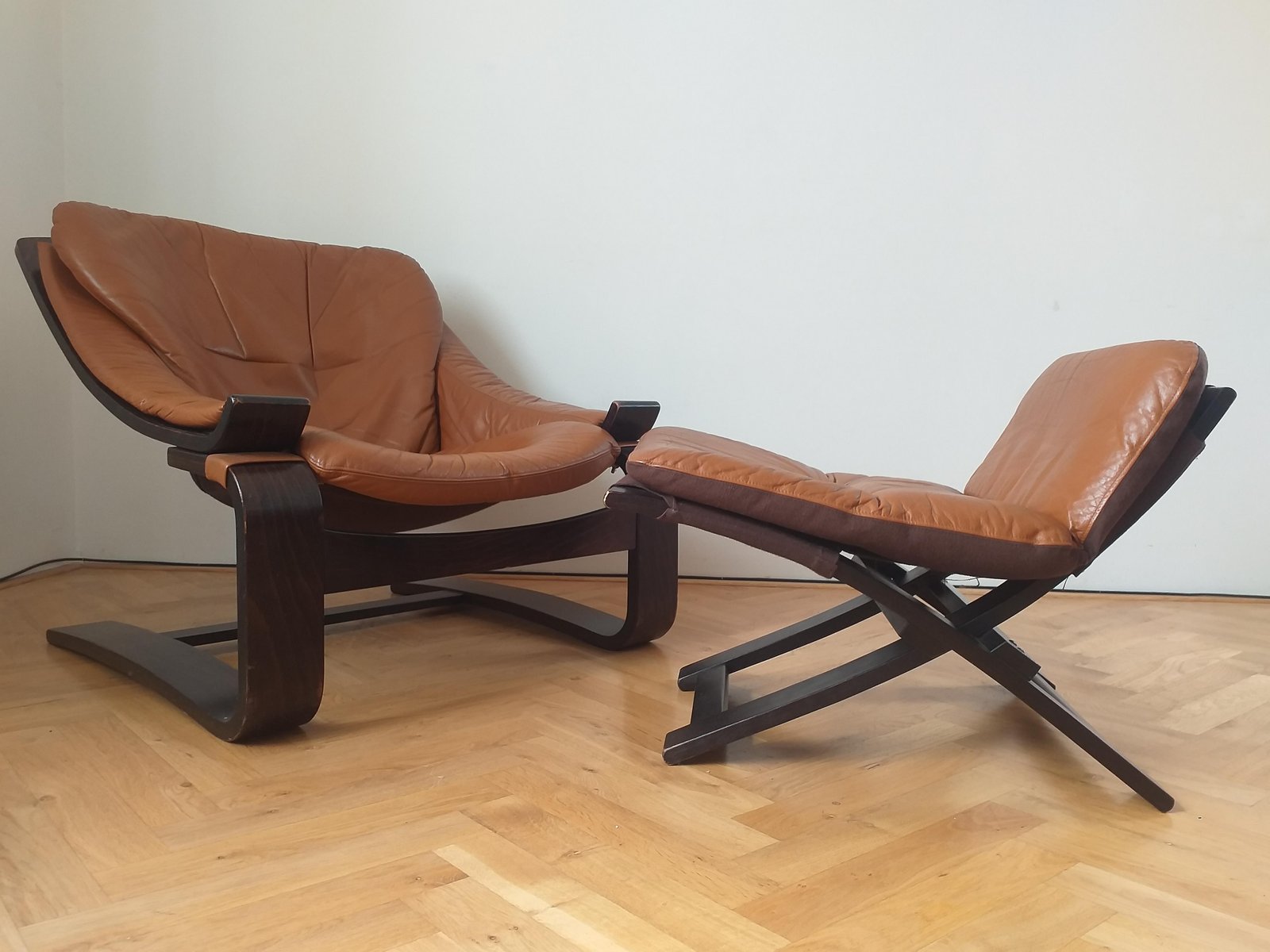 Lounge Chair with Ottoman by Ake Fribytter for Nelo, Sweden, 1970s, Set of 2