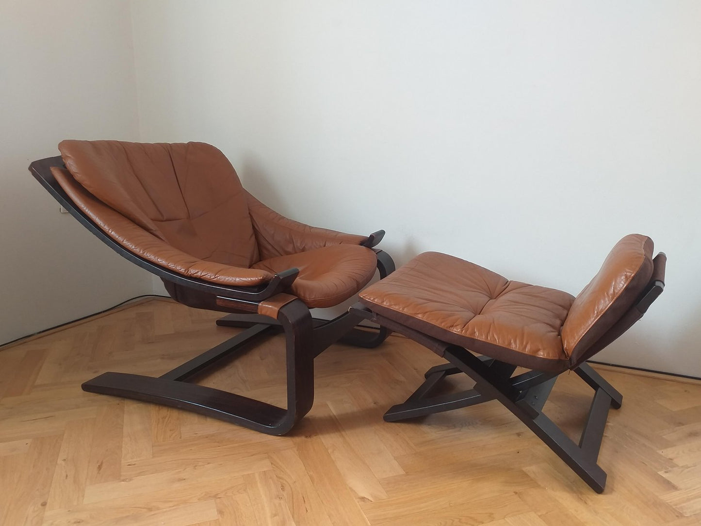 Lounge Chair with Ottoman by Ake Fribytter for Nelo, Sweden, 1970s, Set of 2