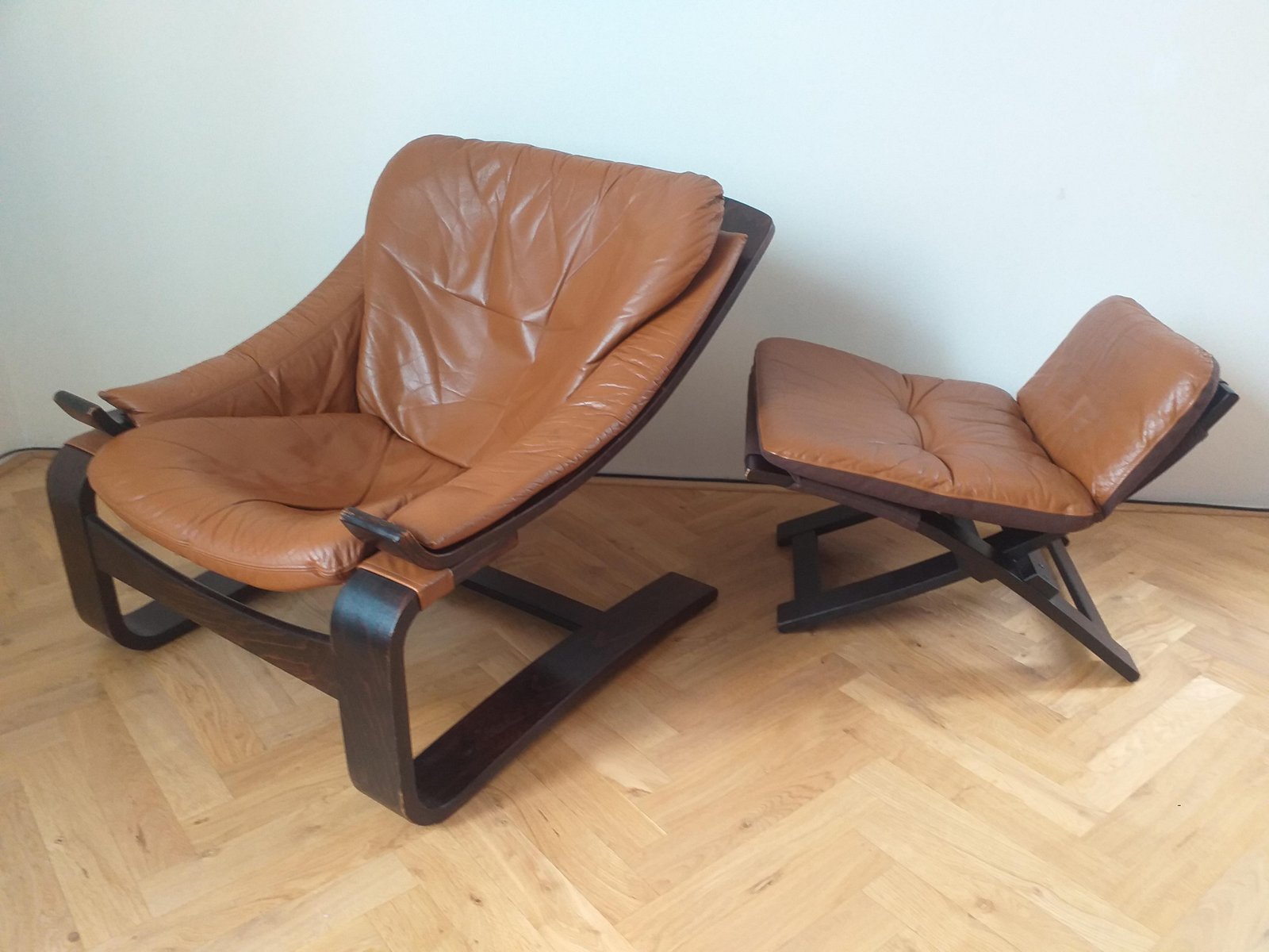 Lounge Chair with Ottoman by Ake Fribytter for Nelo, Sweden, 1970s, Set of 2