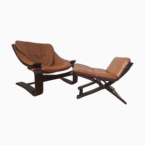 Lounge Chair with Ottoman by Ake Fribytter for Nelo, Sweden, 1970s, Set of 2-TZ-1017883