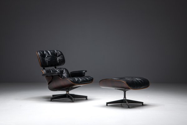 Lounge Chair with Ottoman by Charles and Ray Eames for Herman Miller, USA, 1957, Set of 2-GW-1786054