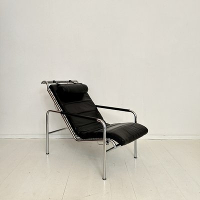 Lounge Chair with Ottoman in Chrome and Black Leather by Gabriele Mucchi for Zanotta, 1980s, Set of 2-FB-2043893