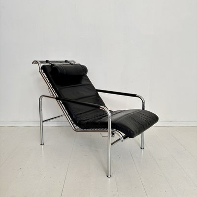 Lounge Chair with Ottoman in Chrome and Black Leather by Gabriele Mucchi for Zanotta, 1980s, Set of 2-FB-2043893