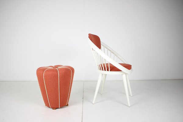 Lounge Chair with Tabouret, 1950s, Set of 2-TZ-1005771