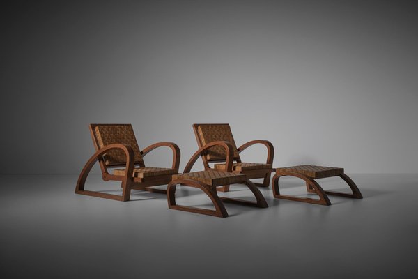 Lounge Chairs and Footstools from Francis Jourdain, France, 1920s-CO-1398824