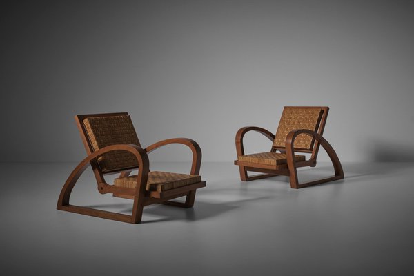 Lounge Chairs and Footstools from Francis Jourdain, France, 1920s-CO-1398824