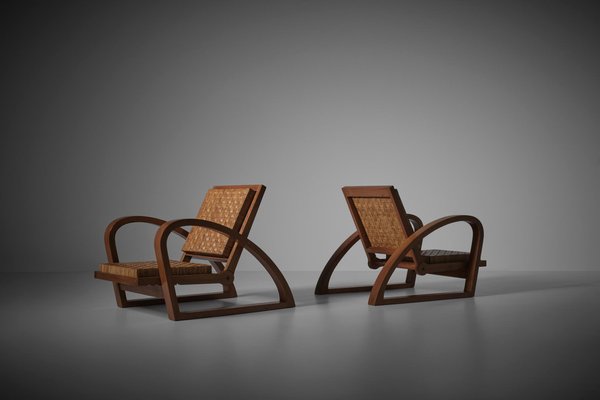 Lounge Chairs and Footstools from Francis Jourdain, France, 1920s-CO-1398824