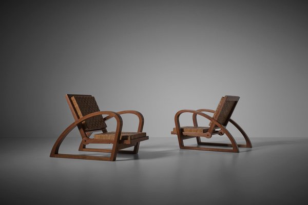 Lounge Chairs and Footstools from Francis Jourdain, France, 1920s-CO-1398824