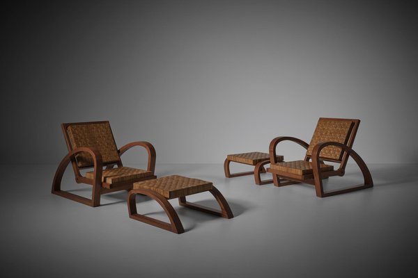 Lounge Chairs and Footstools from Francis Jourdain, France, 1920s-CO-1398824