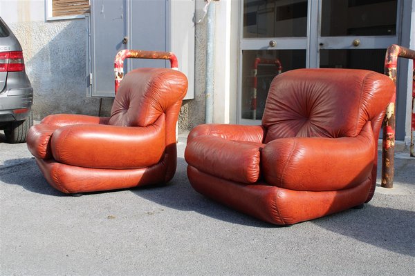 Lounge Chairs in Cognac Bubble Leather, Italy, 1970s, Set of 2-EH-1791711