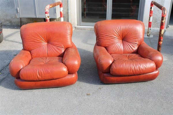 Lounge Chairs in Cognac Bubble Leather, Italy, 1970s, Set of 2-EH-1791711