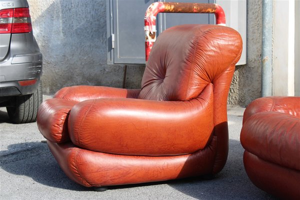 Lounge Chairs in Cognac Bubble Leather, Italy, 1970s, Set of 2-EH-1791711