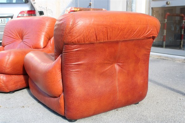 Lounge Chairs in Cognac Bubble Leather, Italy, 1970s, Set of 2-EH-1791711