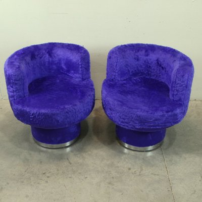 Lounge Chairs in Plush Upholstery with Silver Ring, 1970s, Set of 2-NE-697668