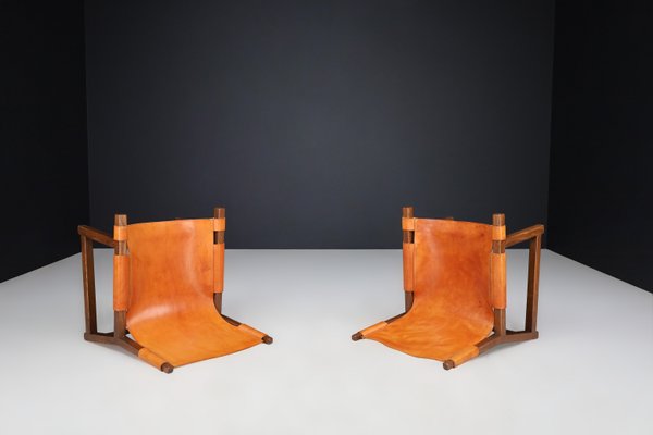 Lounge Chairs in Walnut and Cognac Leather from Paco Muñoz Riaza, Spain, 1960s, Set of 2-TRW-1797123