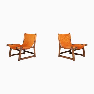 Lounge Chairs in Walnut and Cognac Leather from Paco Muñoz Riaza, Spain, 1960s, Set of 2-TRW-1797123