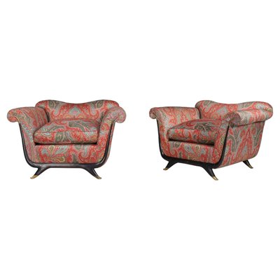 Lounge Chairs in Walnut, Fabric, and Brass by Guglielmo Ulrich, Italy, 1930s, Set of 2-TRW-1797137