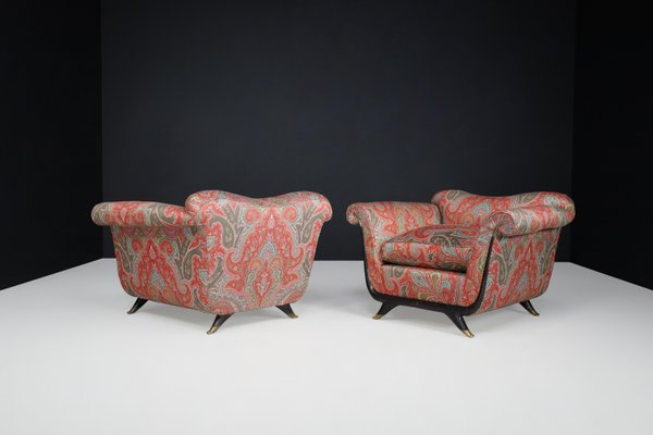 Lounge Chairs in Walnut, Fabric, and Brass by Guglielmo Ulrich, Italy, 1930s, Set of 2-TRW-1797137