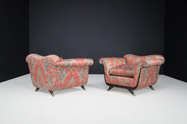 Lounge Chairs in Walnut, Fabric, and Brass by Guglielmo Ulrich, Italy, 1930s, Set of 2-TRW-1797137