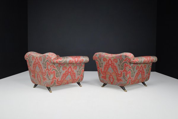 Lounge Chairs in Walnut, Fabric, and Brass by Guglielmo Ulrich, Italy, 1930s, Set of 2-TRW-1797137