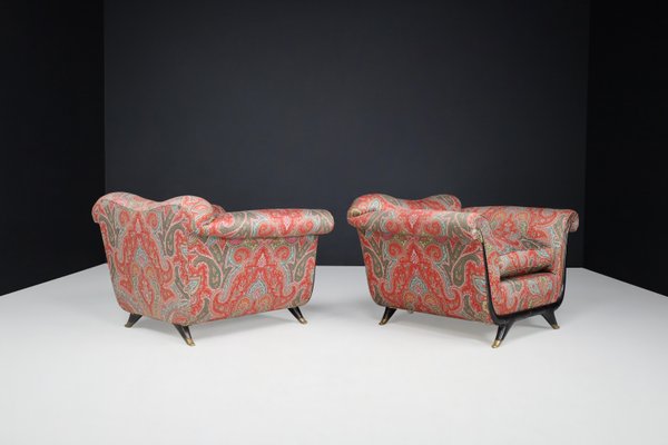 Lounge Chairs in Walnut, Fabric, and Brass by Guglielmo Ulrich, Italy, 1930s, Set of 2-TRW-1797137