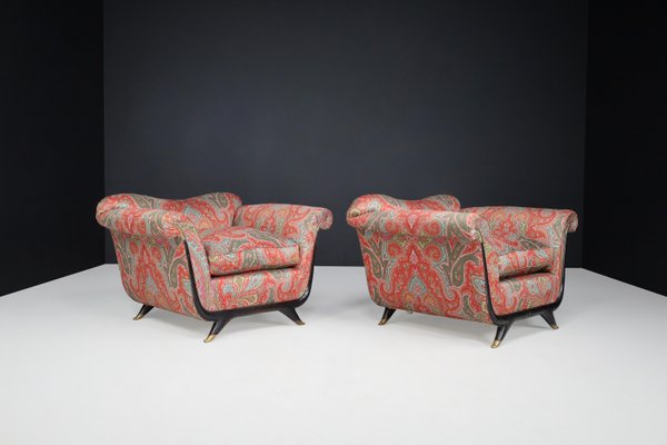 Lounge Chairs in Walnut, Fabric, and Brass by Guglielmo Ulrich, Italy, 1930s, Set of 2-TRW-1797137