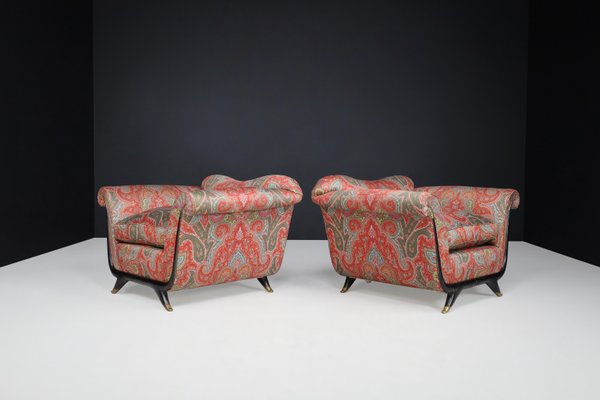 Lounge Chairs in Walnut, Fabric, and Brass by Guglielmo Ulrich, Italy, 1930s, Set of 2-TRW-1797137