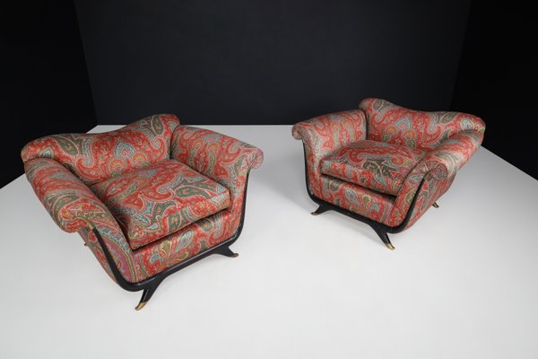 Lounge Chairs in Walnut, Fabric, and Brass by Guglielmo Ulrich, Italy, 1930s, Set of 2-TRW-1797137