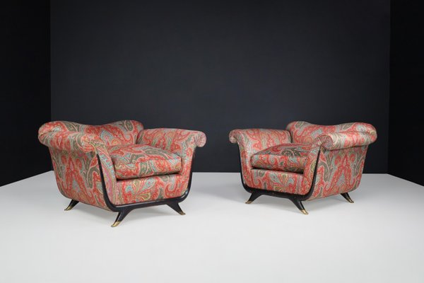 Lounge Chairs in Walnut, Fabric, and Brass by Guglielmo Ulrich, Italy, 1930s, Set of 2-TRW-1797137