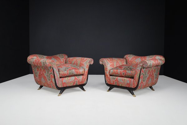 Lounge Chairs in Walnut, Fabric, and Brass by Guglielmo Ulrich, Italy, 1930s, Set of 2-TRW-1797137