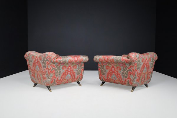 Lounge Chairs in Walnut, Fabric, and Brass by Guglielmo Ulrich, Italy, 1930s, Set of 2-TRW-1797137