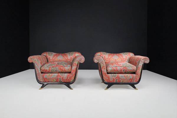 Lounge Chairs in Walnut, Fabric, and Brass by Guglielmo Ulrich, Italy, 1930s, Set of 2-TRW-1797137