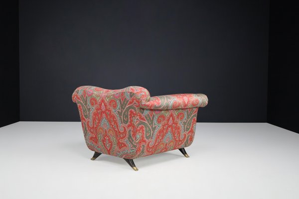 Lounge Chairs in Walnut, Fabric, and Brass by Guglielmo Ulrich, Italy, 1930s, Set of 2-TRW-1797137