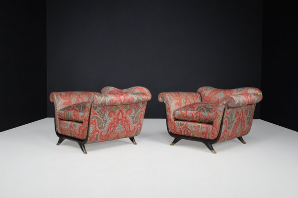 Lounge Chairs in Walnut, Fabric, and Brass by Guglielmo Ulrich, Italy, 1930s, Set of 2-TRW-1797137