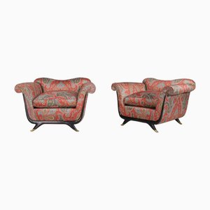 Lounge Chairs in Walnut, Fabric, and Brass by Guglielmo Ulrich, Italy, 1930s, Set of 2-TRW-1797137