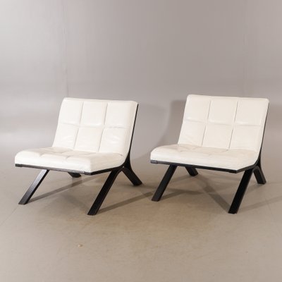 Lounge Chairs in White Leather & Wood in the style of Roche Bobois, Set of 2-HJY-1725497