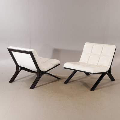 Lounge Chairs in White Leather & Wood in the style of Roche Bobois, Set of 2-HJY-1725497