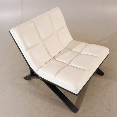 Lounge Chairs in White Leather & Wood in the style of Roche Bobois, Set of 2-HJY-1725497