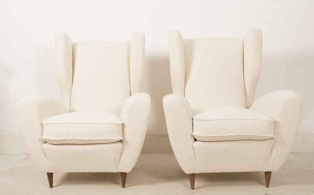 Lounge Chairs with Wingback in Cream Bouclé by Melchiorre Bega, Set of 2-AX-1336777