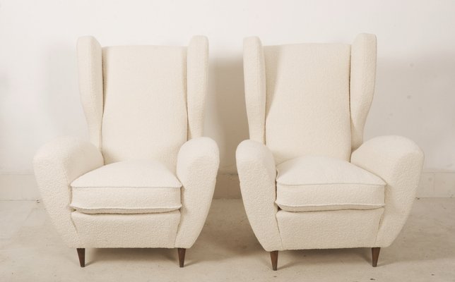 Lounge Chairs with Wingback in Cream Bouclé by Melchiorre Bega, Set of 2-AX-1336777